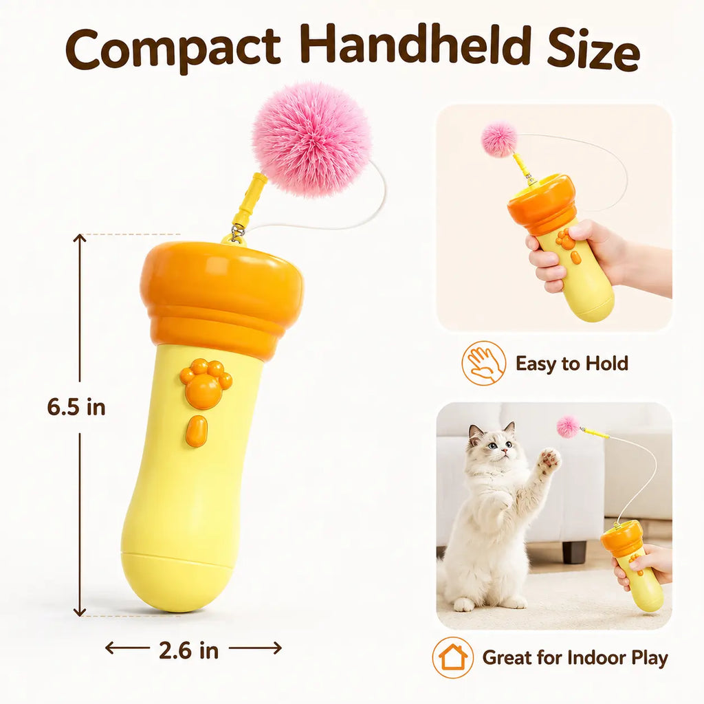 Electric Cat Teaser Toy with Fluffy Pom Balls, Interactive Handheld Cat Wand Toy for Indoor Cats and Kittens
