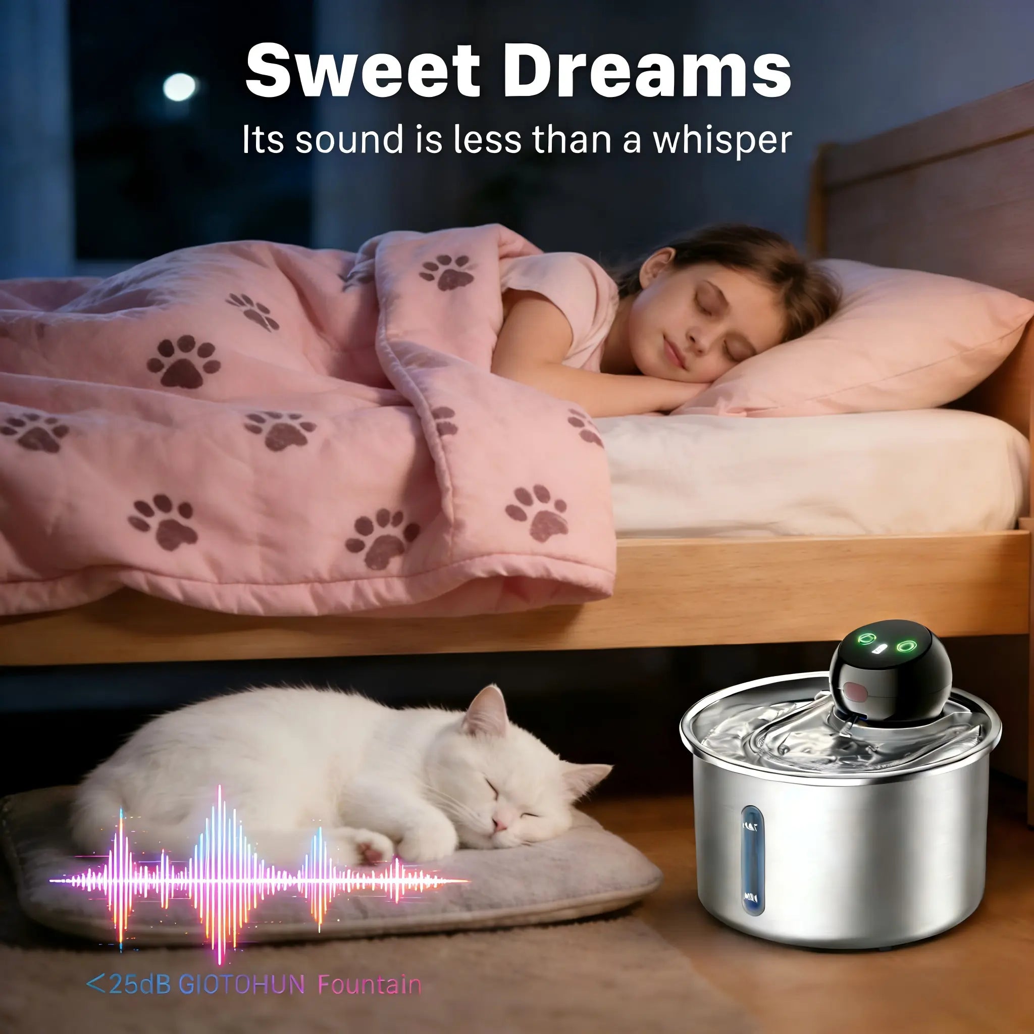 Cfume 2026 New Model Smart Infrared Sensor Automatic Water Dispensing Fountains for Cats - 304 Stainless Steel 3L 5000Mah Pump-Free Design with 4-Layer Filtration, Ultra-Quiet, Dry-Burn Prevention, Water Level Indicator
