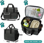 Dog Travel Bag Organizer, Pet Travel Kit with 2 Food Containers & 2 Collapsible Dog Bowls, Pet Supplies Tote with Luggage Sleeve, Weekend Road Trip Camping Essentials, Dark Gray, Medium