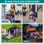 Airline Approved Pet Carrier for Cats & Small Dogs, Soft Sided TSA Travel Carrier Bag with Sherpa Bed, Breathable Mesh Ventilation, Collapsible Bowl, up to 18 Lbs, Large Heather Purple