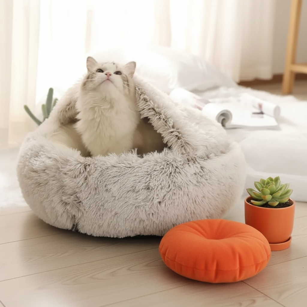 2-in-1 Round Plush Pet Bed - Sans mug v2