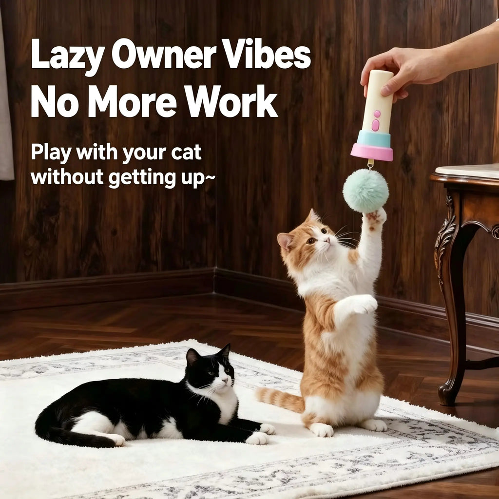 Electric Cat Wand Toy for Indoor Cats - Interactive Automatic Retractable Cat Teaser with Plush Ball, Durable String Launcher for Kittens and Adult Cats, Enrichment Exercise Feline Toys (Pink)，Cat Wand Toy，Interactive Cat Toy，Indoor Cats