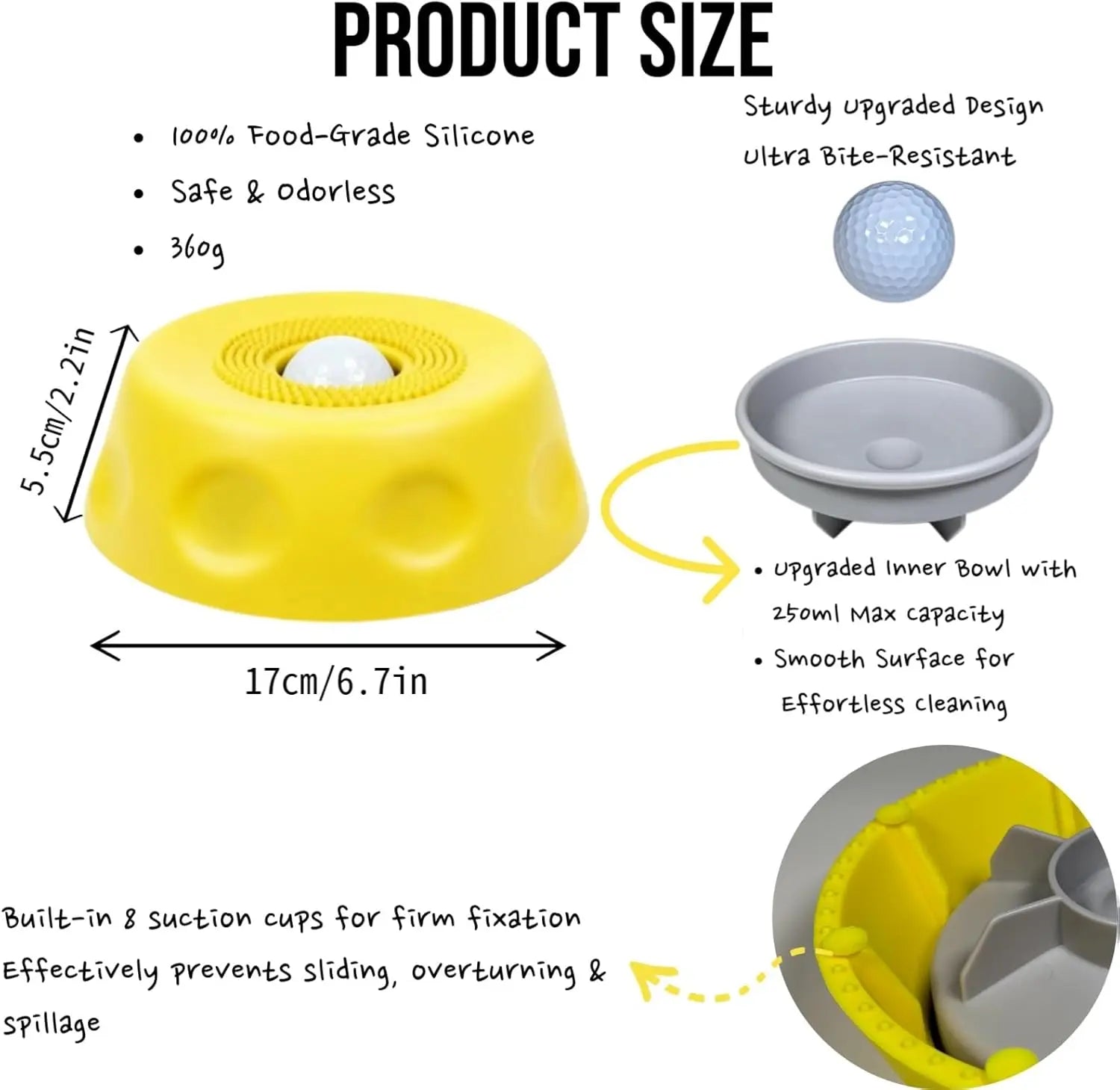 Multifunctional Pet Lick Bowl Slow Feeder with Rolling Ball Anti-Slip Strong Suction Cups Oral Care Tongue Cleaning Mess-Free Liquid Treat Bowl Stress Relief Enrichment Feeding Bowl Universal for Cat Puppy Medium Large Dog Daily Pet Feeding Supplies