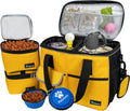 Dog Travel Bag Organizer, Pet Travel Kit with 2 Food Containers & 2 Collapsible Dog Bowls, Pet Supplies Tote with Luggage Sleeve, Weekend Road Trip Camping Essentials, Yellow, Medium