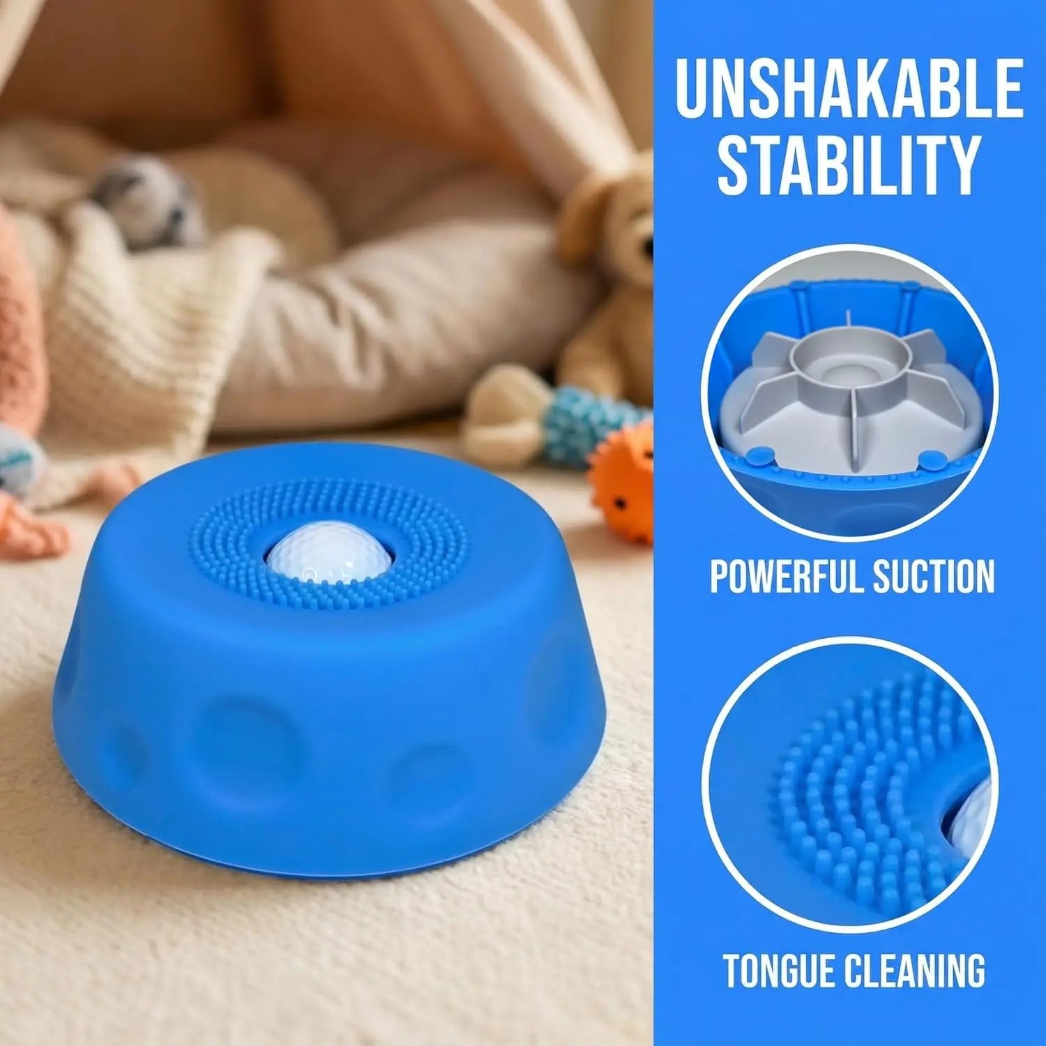 Multifunctional Pet Lick Bowl Slow Feeder with Rolling Ball Anti-Slip Strong Suction Cups Oral Care Tongue Cleaning Mess-Free Liquid Treat Bowl Stress Relief Enrichment Feeding Bowl Universal for Cat Puppy Medium Large Dog Daily Pet Feeding Supplies