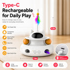 5-In-1 Interactive Cat Toy for Indoor Cats, Indoor Cat Enrichment Toy for Bored Cats, Laser Pointer, Feather Teaser, Pop up Feather, Track Balls, Light up Dome