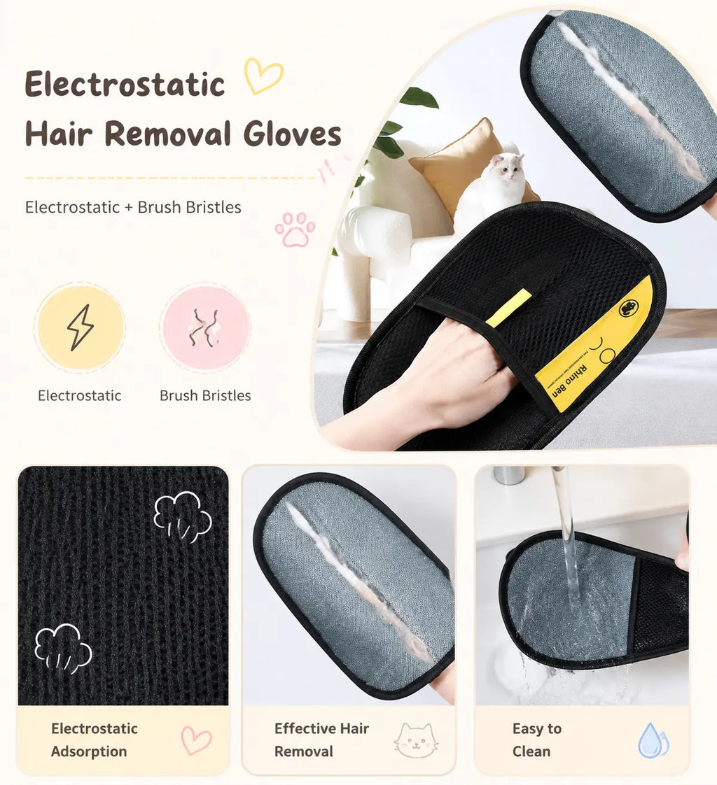 Upgraded Pet Hair Removal Gloves for Home Use, Close Fitting, Quick Hair Sticking, and Cleaning of Floating Hair