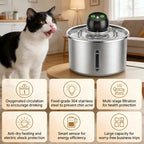 Cfume 2026 New Model Smart Infrared Sensor Automatic Water Dispensing Fountains for Cats - 304 Stainless Steel 3L 5000Mah Pump-Free Design with 4-Layer Filtration, Ultra-Quiet, Dry-Burn Prevention, Water Level Indicator