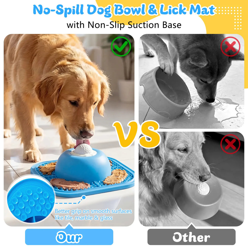 Slow Feeder Dog Bowl & Lick Mat for Liquid and Thick Treats, Anti-Slip Interactive Rolling Ball Lick Bowl, 5/6 Cup Feeder for Bone Broth, Yogurt and Supplements, Post-Op Recovery & Enrichment Toy for Dogs and Cats, Pet Stuff Dog Accessories