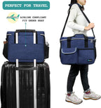 Dog Travel Bag Organizer, Pet Travel Kit with 2 Food Containers & 2 Collapsible Dog Bowls, Pet Supplies Tote with Luggage Sleeve, Weekend Road Trip Camping Essentials, Navy Blue, Medium