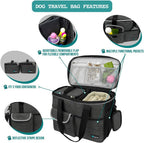 Dog Travel Bag Organizer, Pet Travel Kit with 2 Food Containers & 2 Collapsible Dog Bowls, Pet Supplies Tote with Luggage Sleeve, Weekend Road Trip Camping Essentials, Dark Gray, Medium