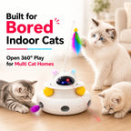 5-In-1 Interactive Cat Toy for Indoor Cats, Indoor Cat Enrichment Toy for Bored Cats, Laser Pointer, Feather Teaser, Pop up Feather, Track Balls, Light up Dome