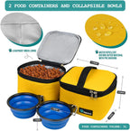 Dog Travel Bag Organizer, Pet Travel Kit with 2 Food Containers & 2 Collapsible Dog Bowls, Pet Supplies Tote with Luggage Sleeve, Weekend Road Trip Camping Essentials, Yellow, Medium