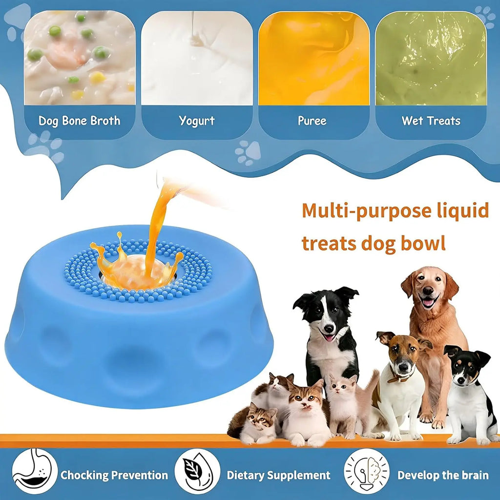 Multifunctional Pet Lick Bowl Slow Feeder with Rolling Ball Anti-Slip Strong Suction Cups Oral Care Tongue Cleaning Mess-Free Liquid Treat Bowl Stress Relief Enrichment Feeding Bowl Universal for Cat Puppy Medium Large Dog Daily Pet Feeding Supplies