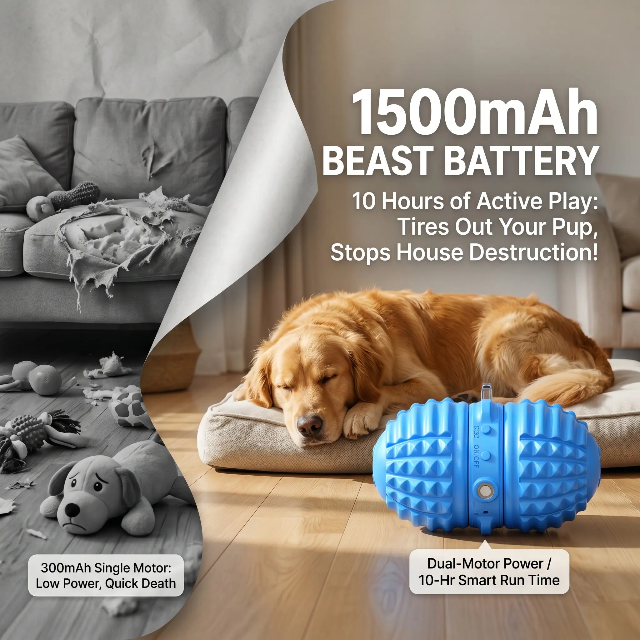 Smartwell Smart Interactive Dog Toy Motion Activated Moving Ball with 25 Second Voice Recording Quiet Mode for Small and Medium Dogs Indoor Play