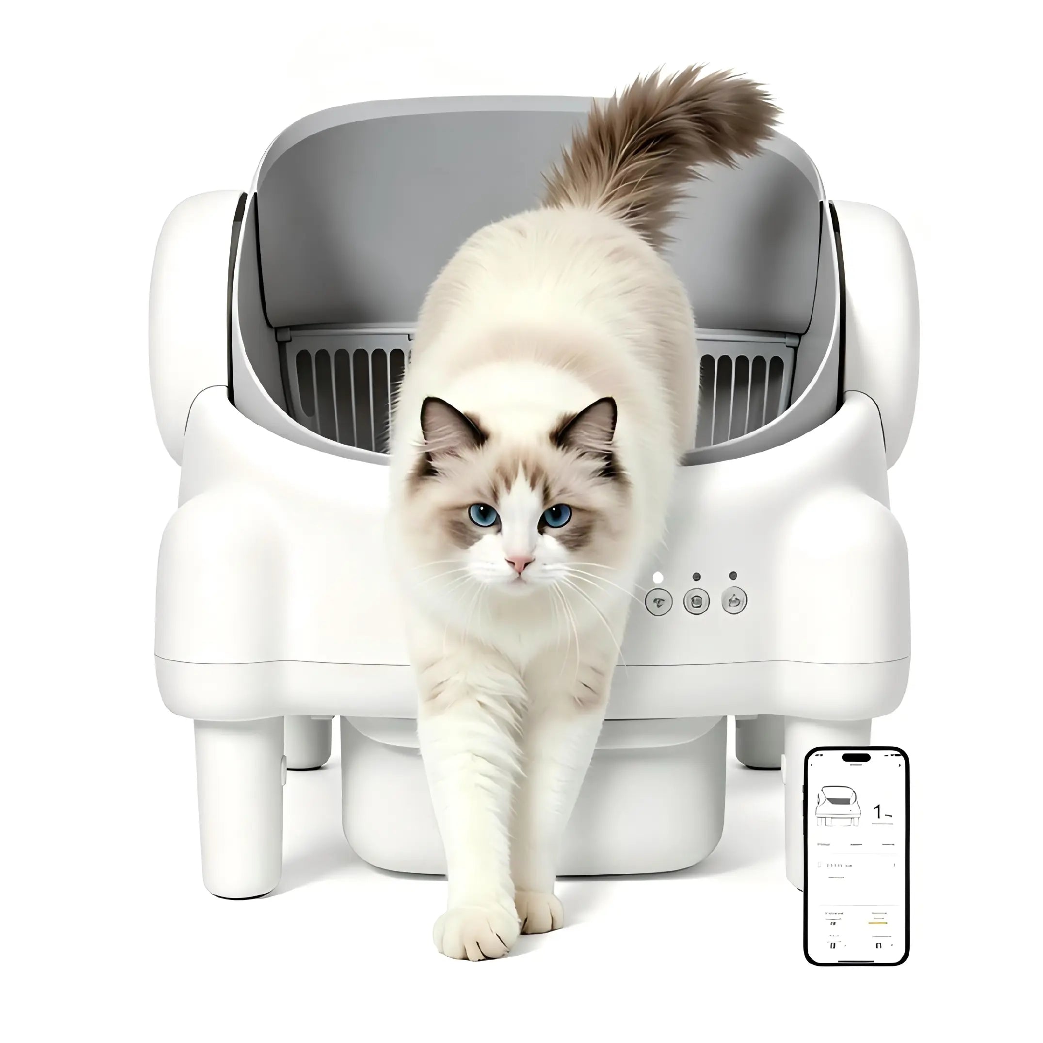 Best Seller | TAYACICY Open-Top Self - Cleaning Litter Box Smart Automatic with App Control for Multiple Cats Large-Capacity Large Waste Bin Cream White 10.5L Capacity Dual Safety Sensors Odor Control Includes 2 Roll Liners