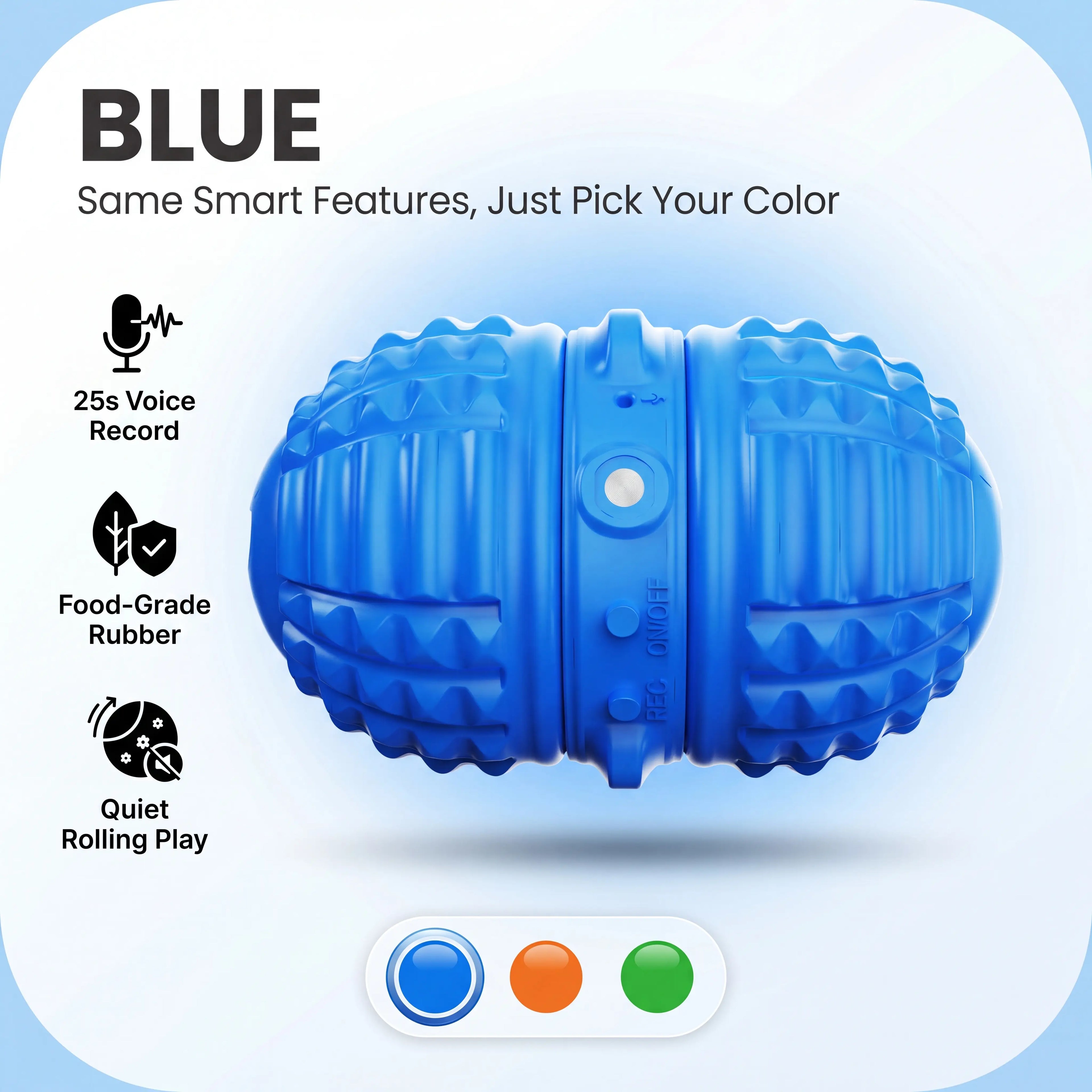 Smartwell Smart Interactive Dog Toy Motion Activated Moving Ball with 25 Second Voice Recording Quiet Mode for Small and Medium Dogs Indoor Play