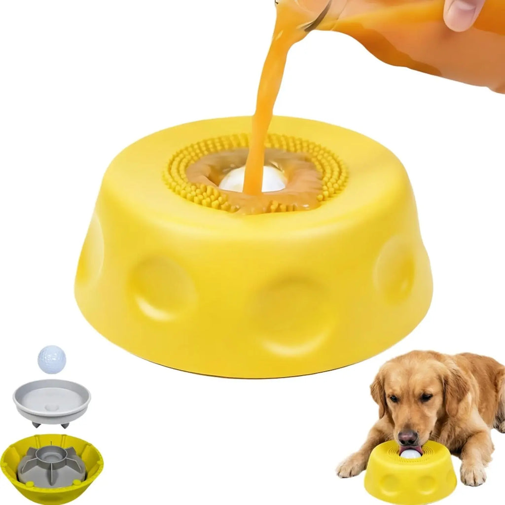 Multifunctional Pet Lick Bowl Slow Feeder with Rolling Ball Anti-Slip Strong Suction Cups Oral Care Tongue Cleaning Mess-Free Liquid Treat Bowl Stress Relief Enrichment Feeding Bowl Universal for Cat Puppy Medium Large Dog Daily Pet Feeding Supplies