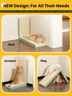 【Dealsforyoudays】Vertical L-Shaped Cat Scratcher Couch Furniture Protector, Upgraded Sturdy Cardboard Cat Scratching Pad, High-Density Hardened Plant Fiber Cat Ramp with Bell Toy Ball for Wall Corner