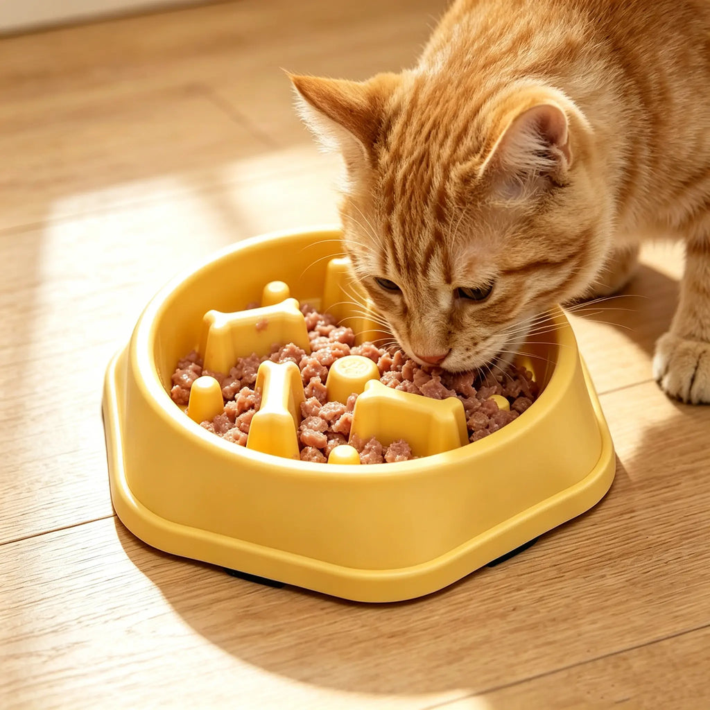 Slow Feed Pet Bowl for Dogs Cats Anti-Choking Slow-Eater Dish with Anti-Skid Base Durable Plastic Food Dish for Puppies Pets Prevent Gagging Messes Slobber Stopper Water Feeding Treat Liquid Calm