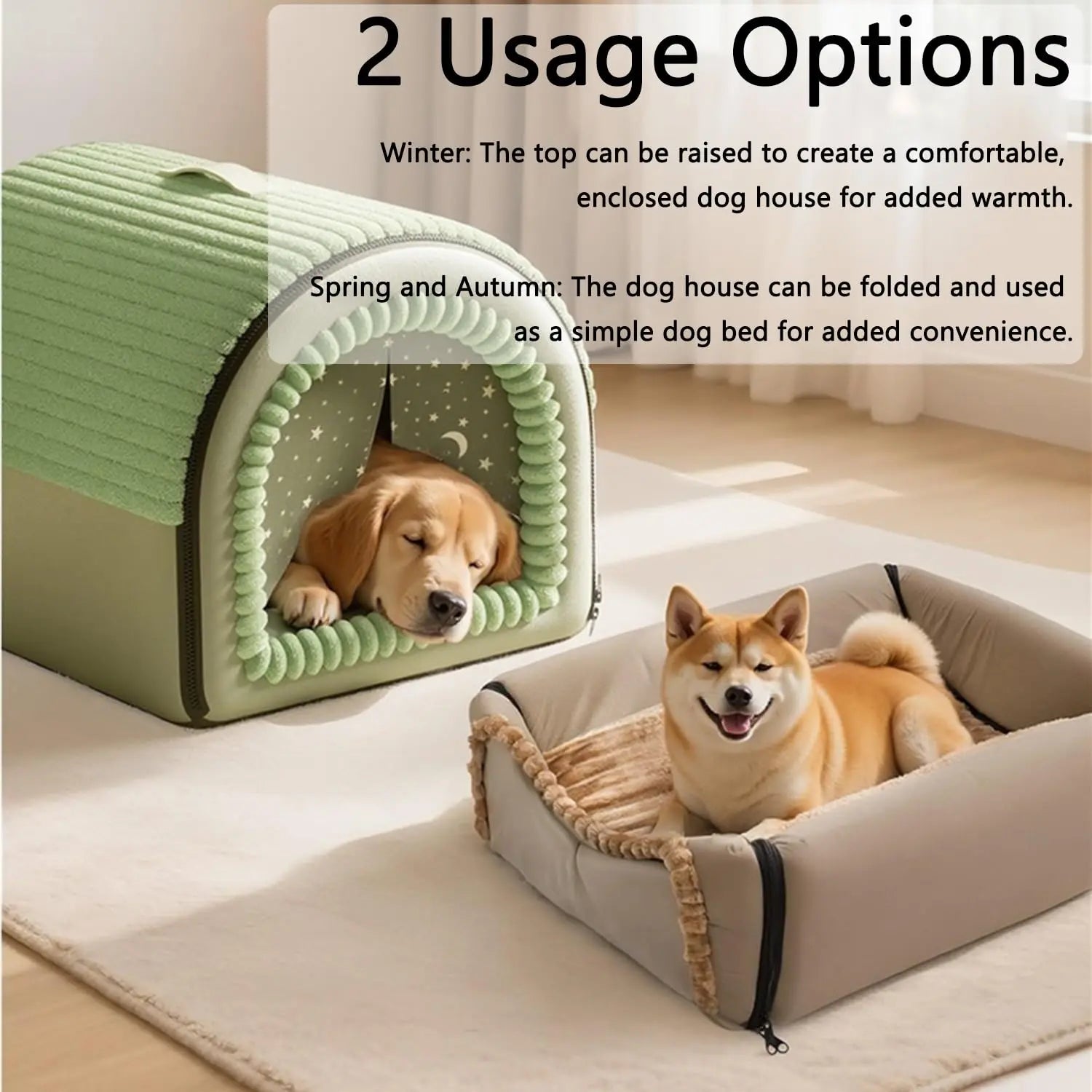 Classic Fabric Dog Bed - Detachable Shelter, Soft Machine Washable Tent Design, Compact & Portable Lightweight Indoor Hideaway for Small Dogs, Bedroom & Living Room Use