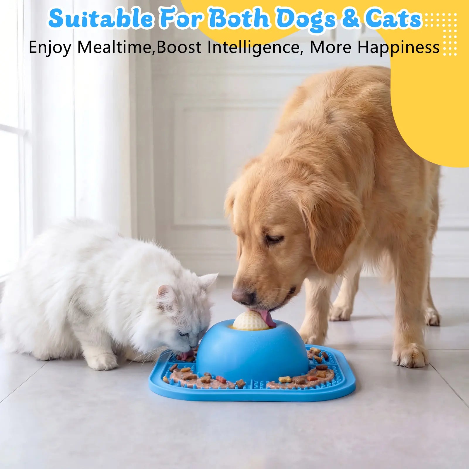 Slow Feeder Dog Bowl & Lick Mat for Liquid and Thick Treats, Anti-Slip Interactive Rolling Ball Lick Bowl, 5/6 Cup Feeder for Bone Broth, Yogurt and Supplements, Post-Op Recovery & Enrichment Toy for Dogs and Cats, Pet Stuff Dog Accessories