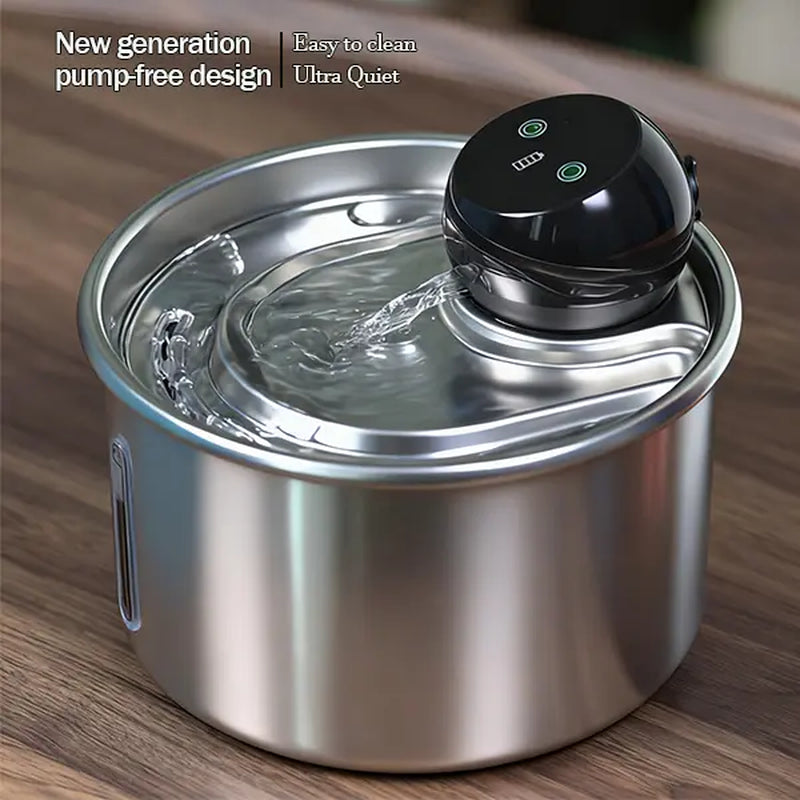 Cfume 2026 New Model Smart Infrared Sensor Automatic Water Dispensing Fountains for Cats - 304 Stainless Steel 3L 5000Mah Pump-Free Design with 4-Layer Filtration, Ultra-Quiet, Dry-Burn Prevention, Water Level Indicator