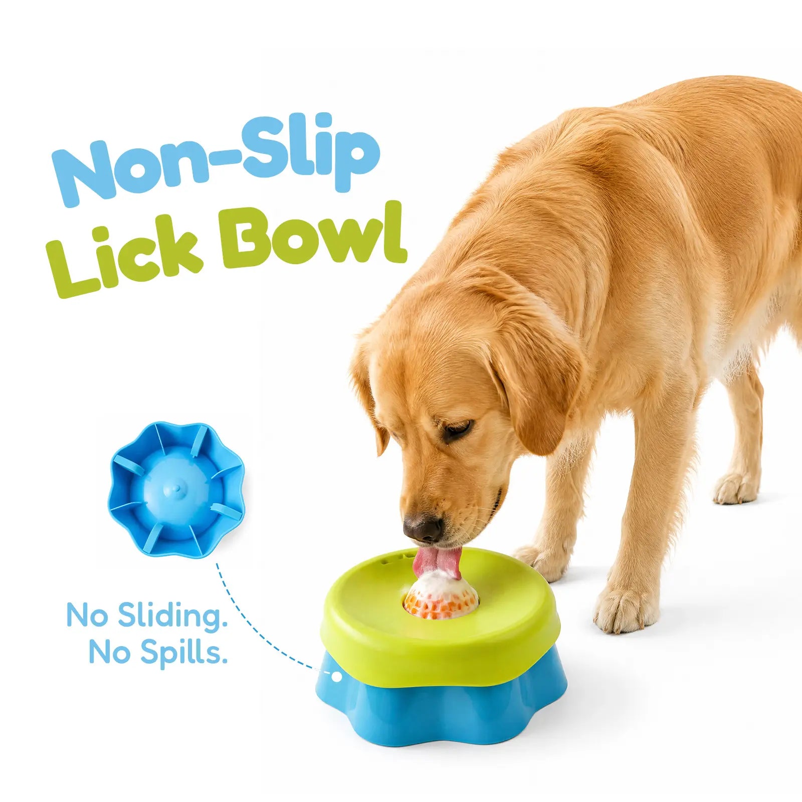 Non-Slip Slow Feeder Dog Bowl for Liquid Treats, Built-In Rolling Lick Ball, No Spill Yogurt & Peanut Butter Feeder, Keeps Bowl in Place While Dogs Lick