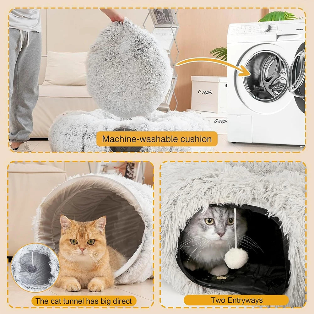2-in-1 Plush Cat Tunnel Nest