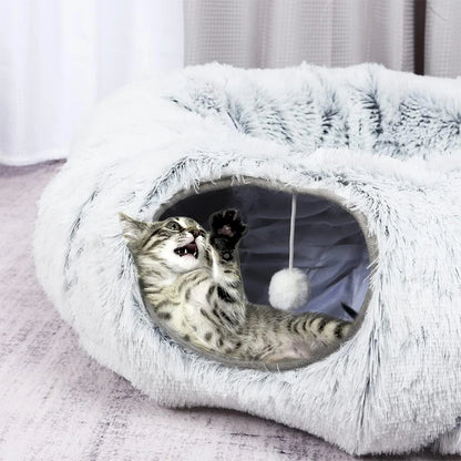 2-in-1 Plush Cat Tunnel Nest