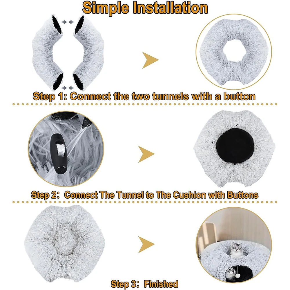 2-in-1 Plush Cat Tunnel Nest