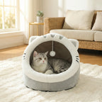 4-Season Cave Cat Bed with Pompom