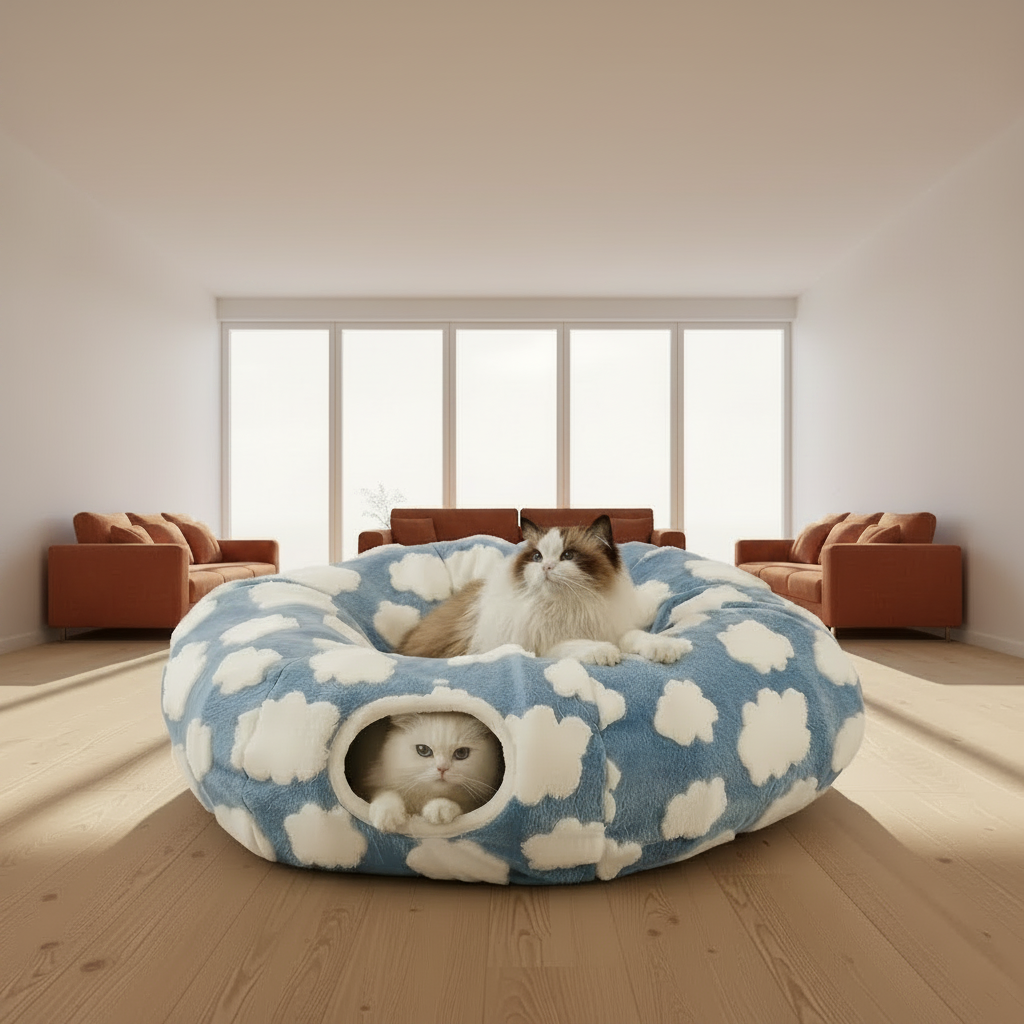 Cat Tunnel Bed with Interactive Ball