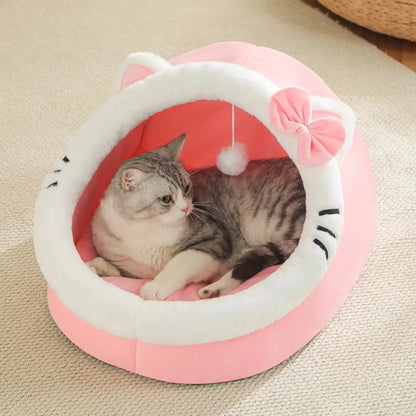 4-Season Cave Cat Bed with Pompom