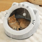 4-Season Cave Cat Bed with Pompom