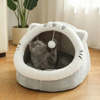 4-Season Cave Cat Bed with Pompom
