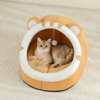Cat-Ear Cave Bed with Pompom Toy