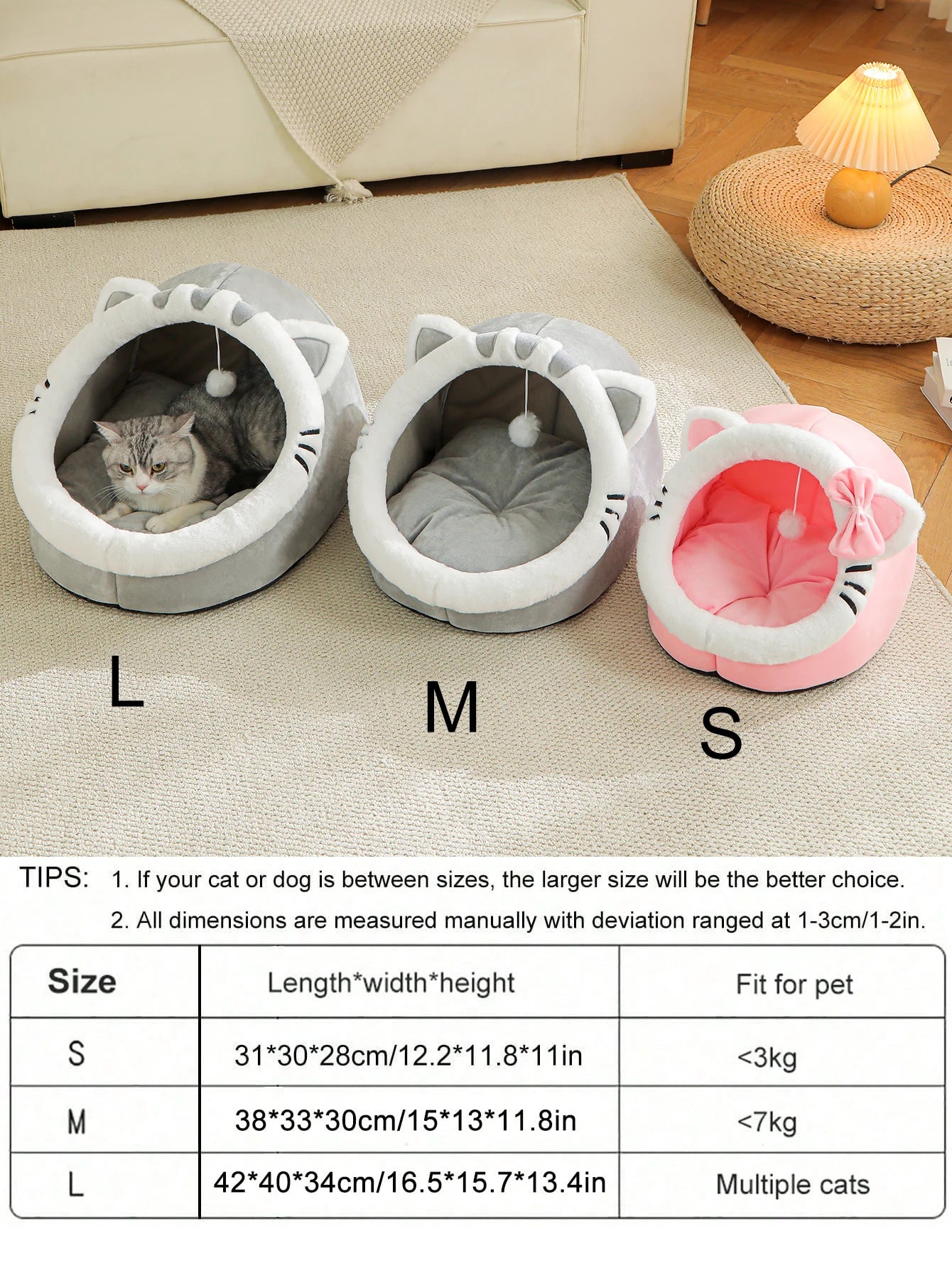 4-Season Cave Cat Bed with Pompom