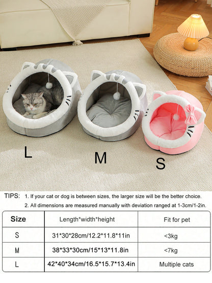 4-Season Cave Cat Bed with Pompom