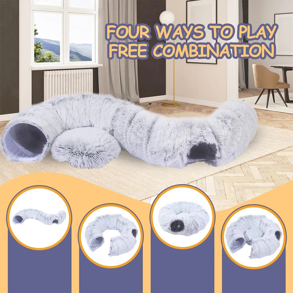 2-in-1 Plush Cat Tunnel Nest