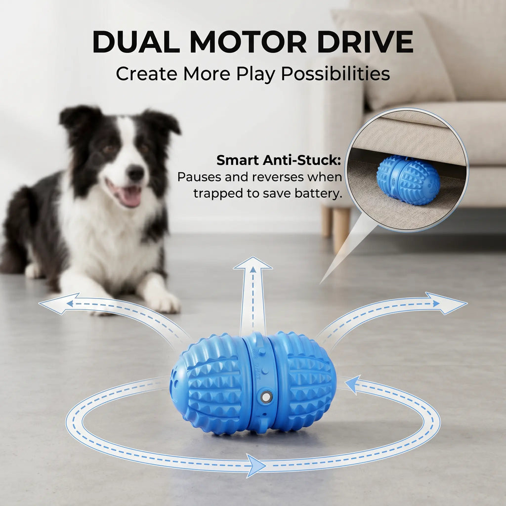 Smartwell Smart Interactive Dog Toy Motion Activated Moving Ball with 25 Second Voice Recording Quiet Mode for Small and Medium Dogs Indoor Play