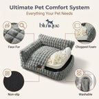 24" Faux Rabbit Fur Pet Couch Bed for Cats - Fluffy 3D Diamond Pattern Sofa, Removable Washable Cover, Non-Slip Base, Suitable for Small Dogs & Kittens