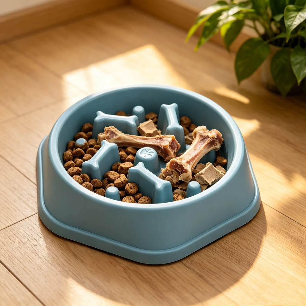 Slow Feed Pet Bowl for Dogs Cats Anti-Choking Slow-Eater Dish with Anti-Skid Base Durable Plastic Food Dish for Puppies Pets Prevent Gagging Messes Slobber Stopper Water Feeding Treat Liquid Calm