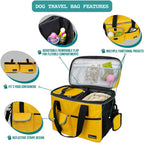 Dog Travel Bag Organizer, Pet Travel Kit with 2 Food Containers & 2 Collapsible Dog Bowls, Pet Supplies Tote with Luggage Sleeve, Weekend Road Trip Camping Essentials, Yellow, Medium