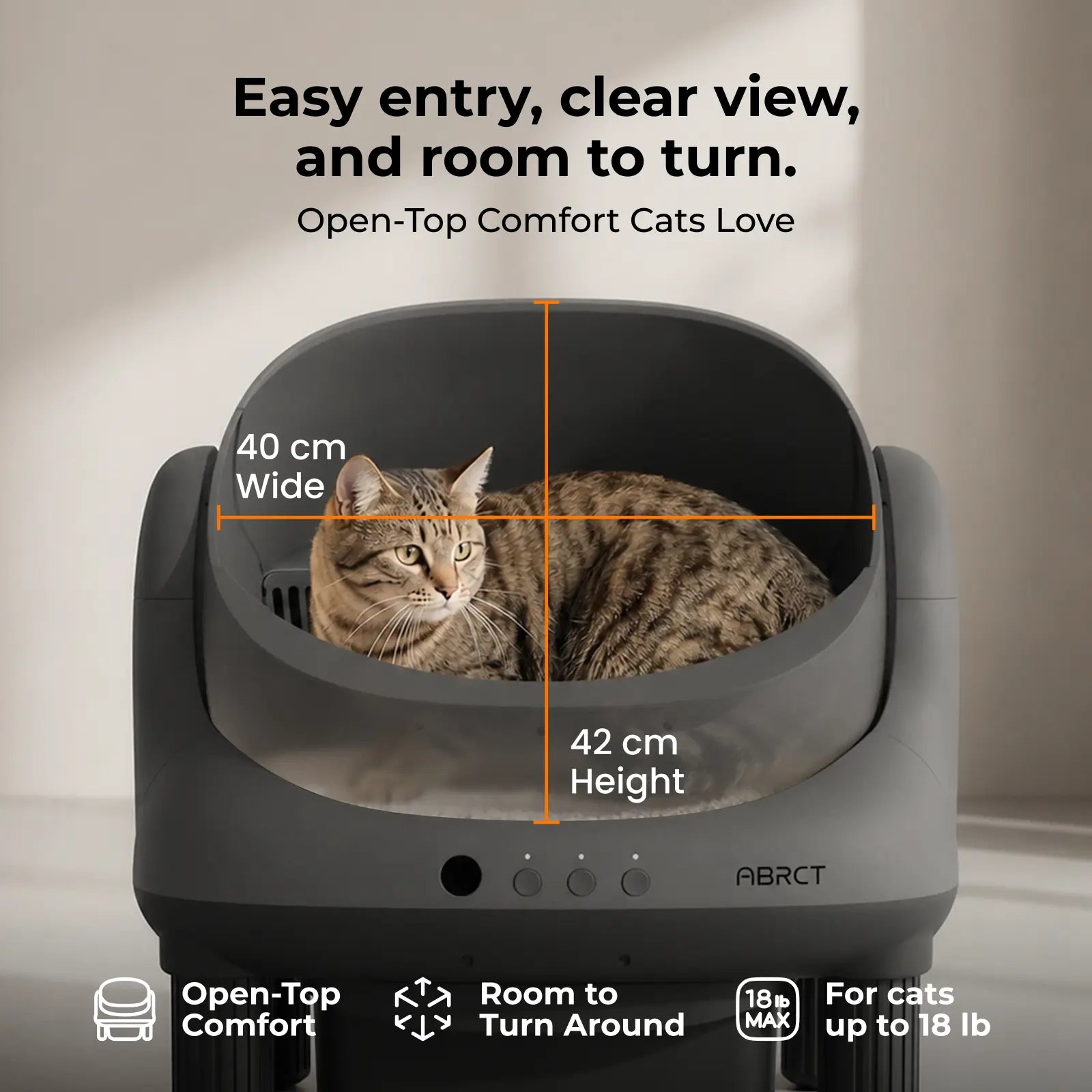 ABRCT L1 Open Top Automatic Self-Cleaning Litter Box, Electronic Hands-Free Smart Robot Litter Box, App Control, Safe Anti-Pinch Sensors, Included Liner, for Medium-Sized Cats, Automatic Litter Box