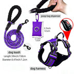 HELETY Purple 3-In-1 No-Pull Dog Vest Harness & Leash Set, Adjustable S-XL Sizes, Dual Front & Back D-Ring Clips, 360° 3M Reflective, Padded Chest, Oxford Fabric, Night Safety, Built-In Poop Bag Holder, Tangle-Free Cooling Step-Design Strap Running Bungee