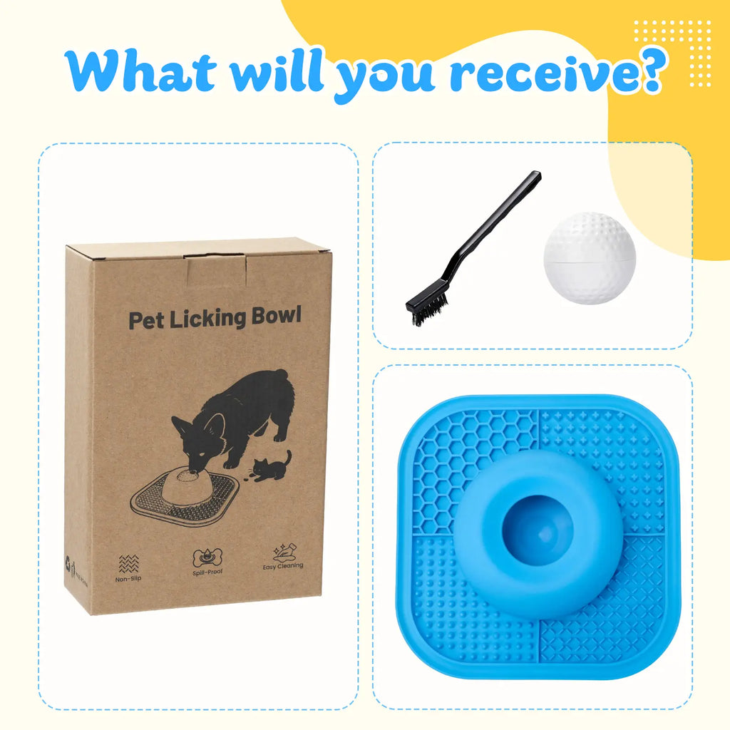 Slow Feeder Dog Bowl & Lick Mat for Liquid and Thick Treats, Anti-Slip Interactive Rolling Ball Lick Bowl, 5/6 Cup Feeder for Bone Broth, Yogurt and Supplements, Post-Op Recovery & Enrichment Toy for Dogs and Cats, Pet Stuff Dog Accessories
