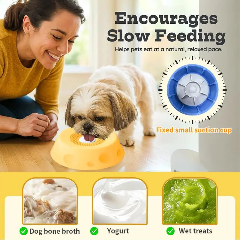 Multifunctional Pet Lick Bowl Slow Feeder with Rolling Ball Anti-Slip Strong Suction Cups Oral Care Tongue Cleaning Mess-Free Liquid Treat Bowl Stress Relief Enrichment Feeding Bowl Universal for Cat Puppy Medium Large Dog Daily Pet Feeding Supplies