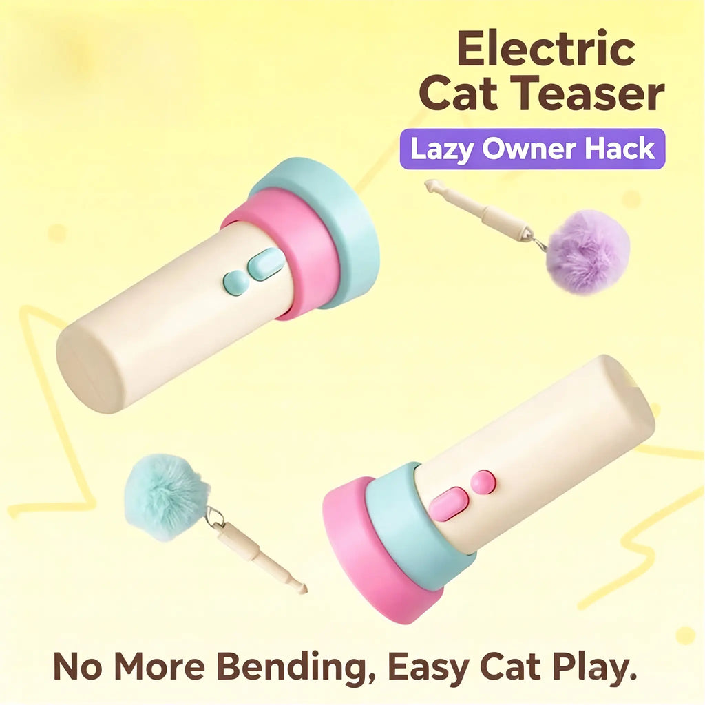 Electric Cat Wand Toy for Indoor Cats - Interactive Automatic Retractable Cat Teaser with Plush Ball, Durable String Launcher for Kittens and Adult Cats, Enrichment Exercise Feline Toys (Pink)，Cat Wand Toy，Interactive Cat Toy，Indoor Cats