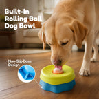 Non-Slip Slow Feeder Dog Bowl for Liquid Treats, Built-In Rolling Lick Ball, No Spill Yogurt & Peanut Butter Feeder, Keeps Bowl in Place While Dogs Lick